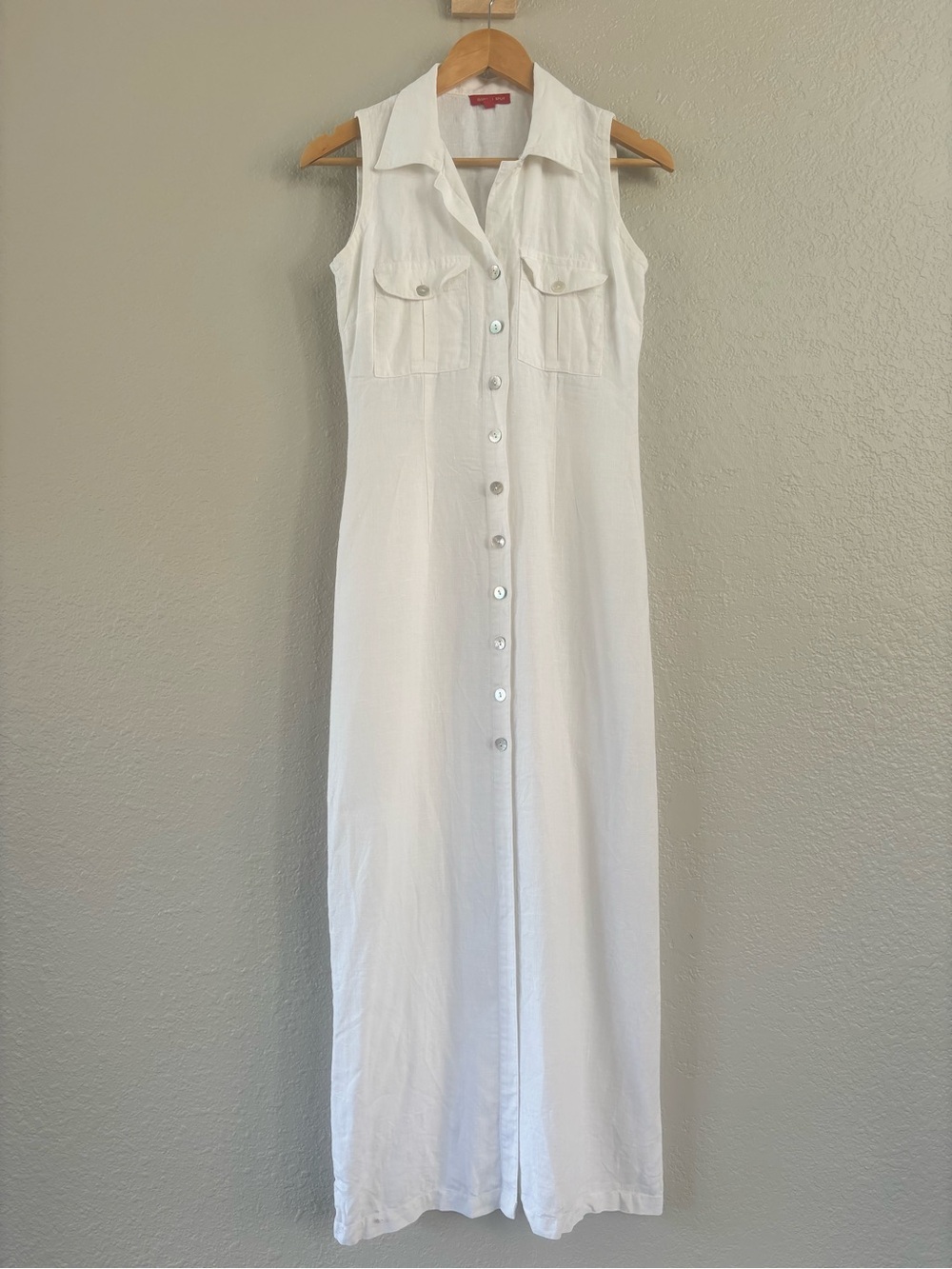 Vintage Banana Split Linen Maxi Dress Size 4 White Button Front Sleeveless